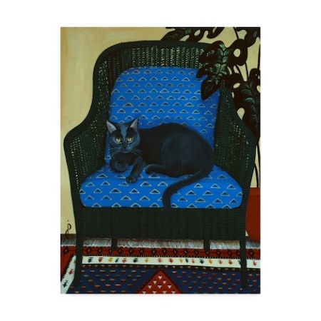 Jan Panico 'Green Cat On Blue Chair' Canvas Art,24x32